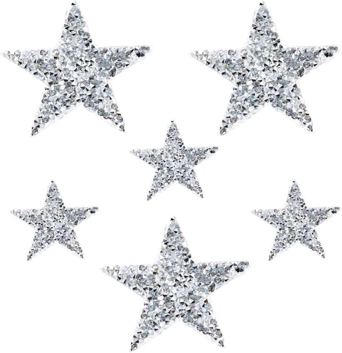 Set van 6 transparante sterpatches met strassteentjes voor kleding, jeans, jassen, tassen, rugzakken, hoeden, schoenen, kleding, decoratie, knutselen, zilver