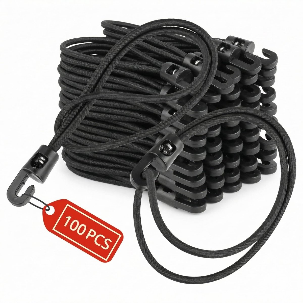 Omgoods - 100 Stuks Elastische Bungee Koorden met Haken - 25cm voor Camping