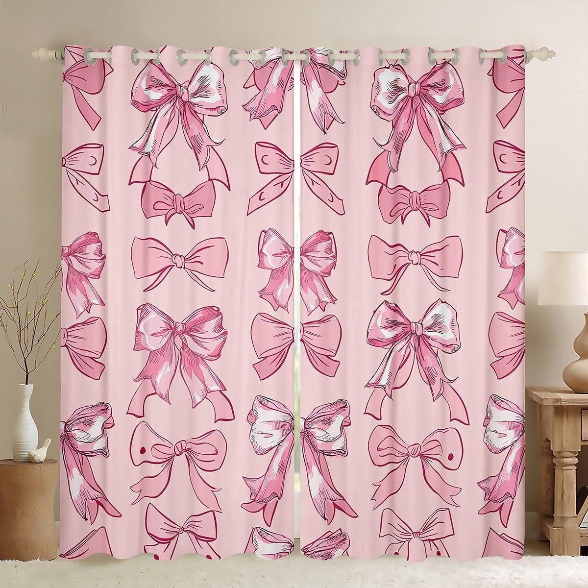 Omgoods - Schattige Roze Strik Verduisterende Gordijnen - 2 Panelen 46 x 54 Inch