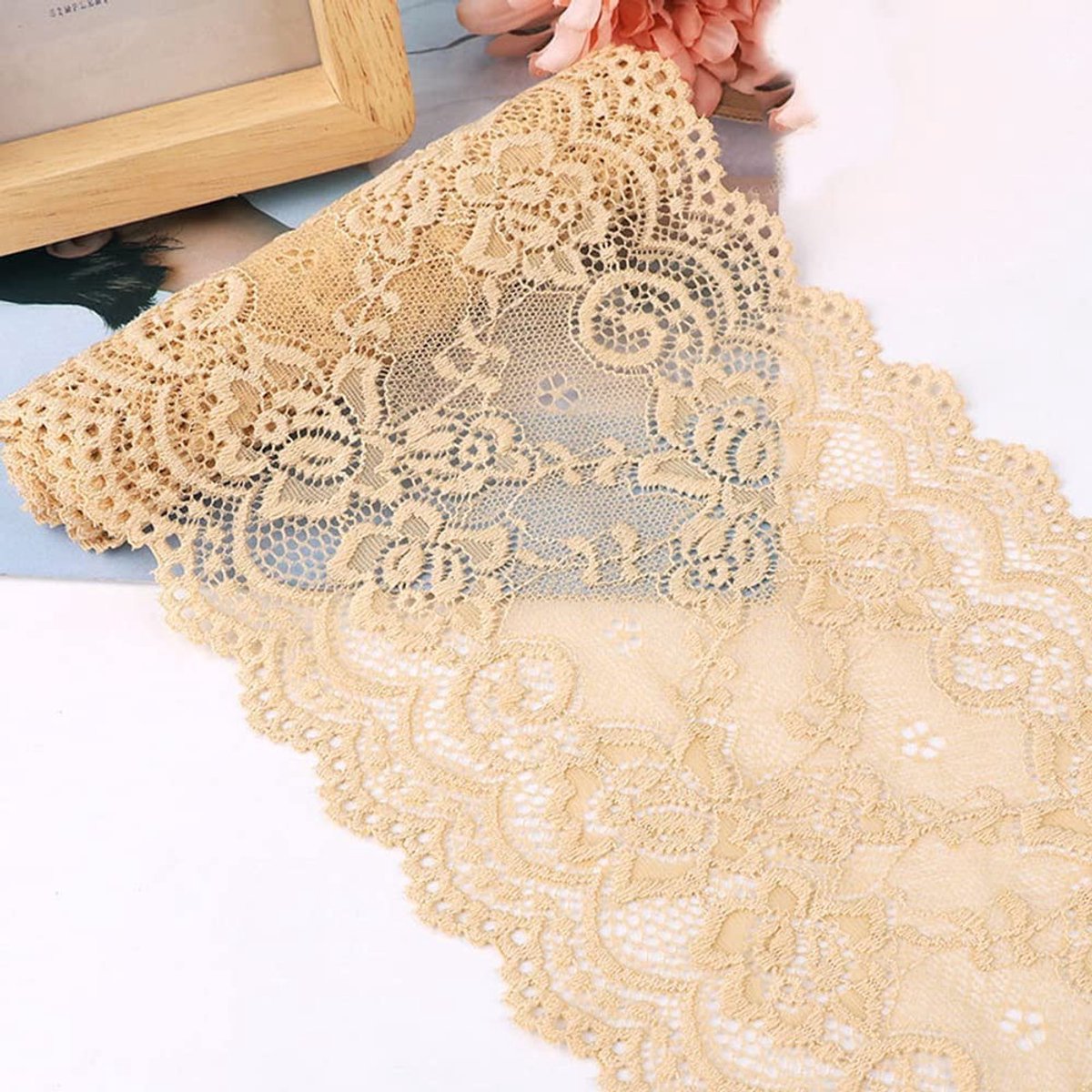 Omgoods - 15cm x 5m Elastische Kantlint - Decoratief Band voor Creatieve Projecten