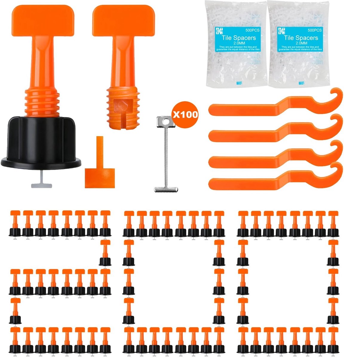 Omgoods - Storystore Tegel Nivelleersysteem - 200 Stuks met 2mm Tegelsplitters