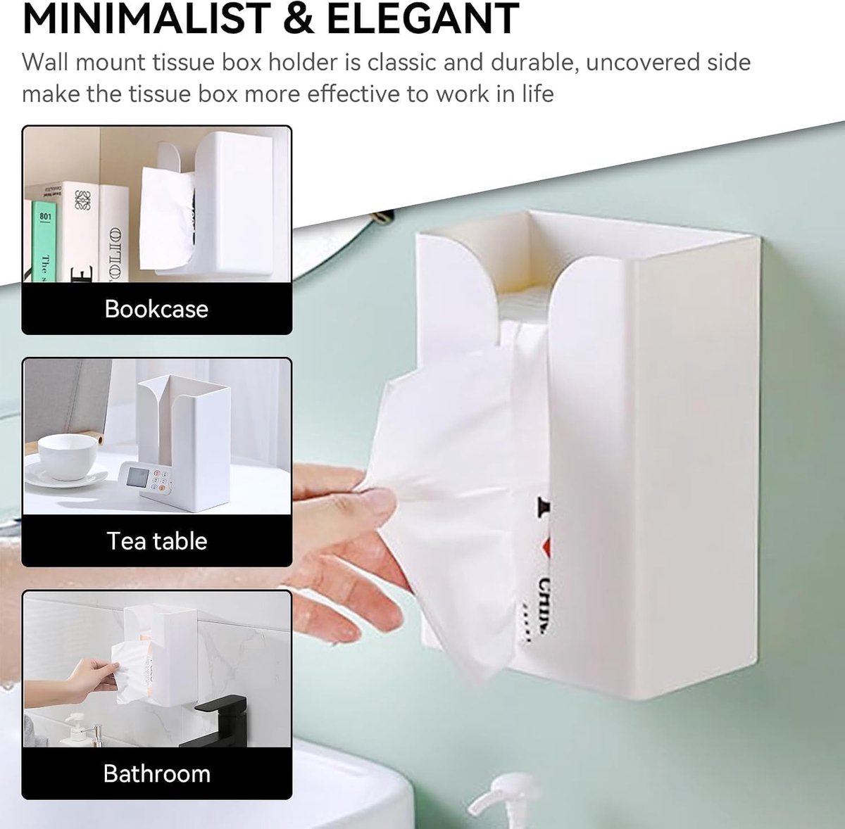 Tissue Box Cover Zelfklevende wandgemonteerde gezichtstissues Box Servethouder Dispenser voor tafel & keukenkast & muur, opwaartse of neerwaartse, onbedekte zijde(Wit)