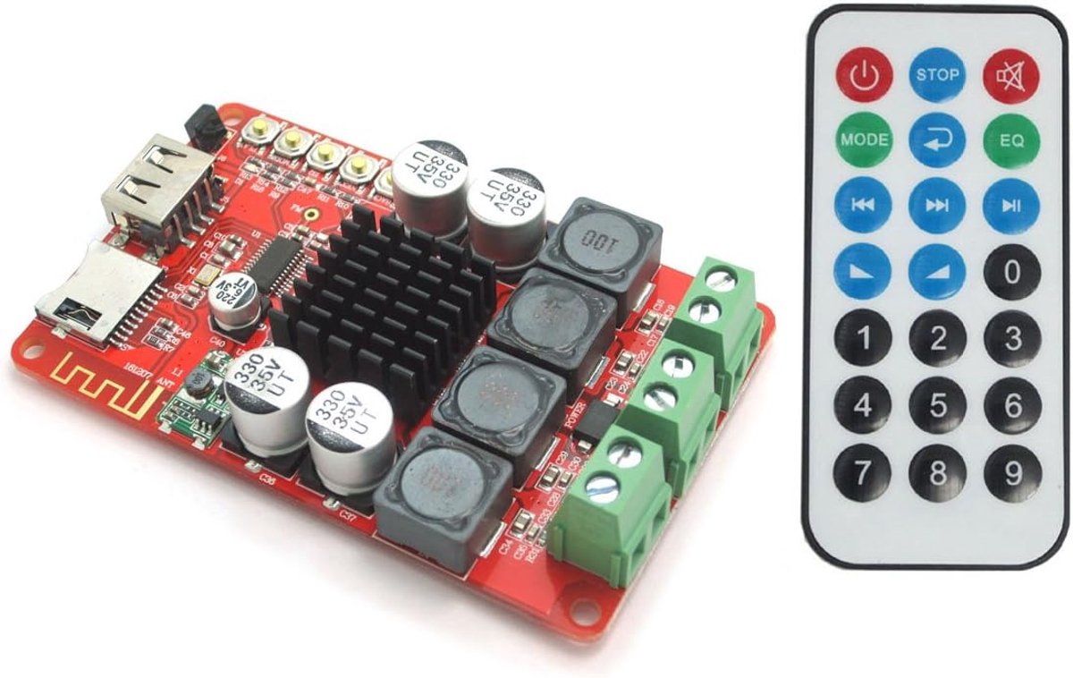TPA3116 2 x 50 W Bluetooth digitale versterkerkaart met afstandsbediening, ondersteuning FM-radio, TF-kaart, USB-opname, 8~26 V DC voor hoofdtelefoon HIFI versterker iPhone thuisbioscoop