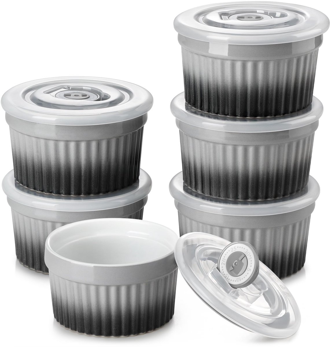 Omgoods - Soufflé Mallen met Deksel Set van 6 - Keramische Schalen voor Taarten en Desserts