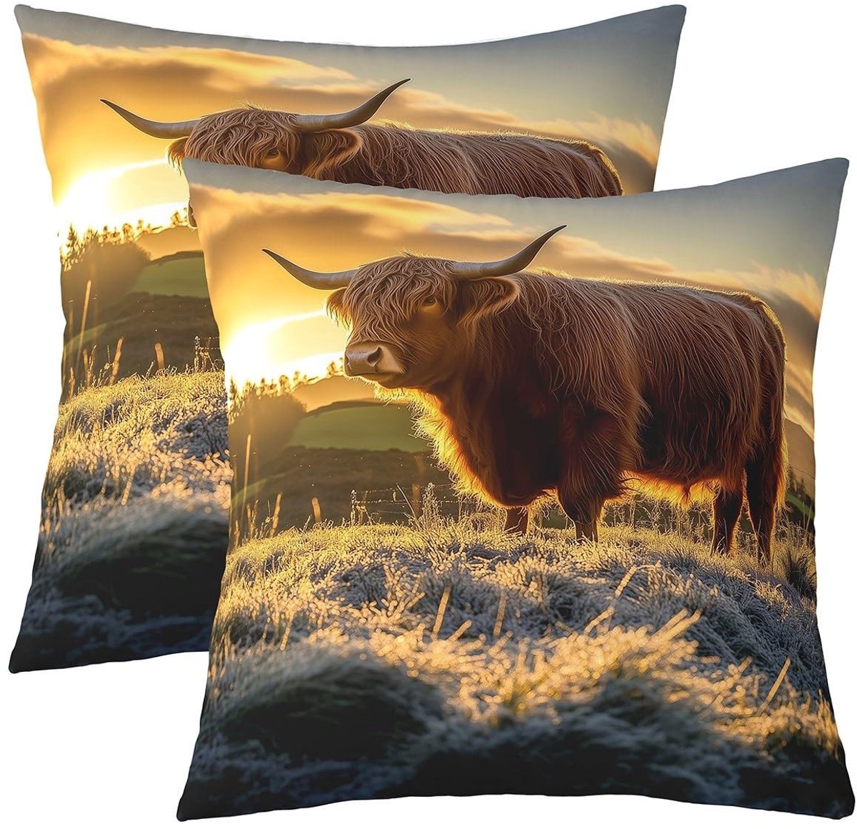 Omgoods - Set van 2 Highland Cow Kussenhoezen 55x55cm voor Kinderen