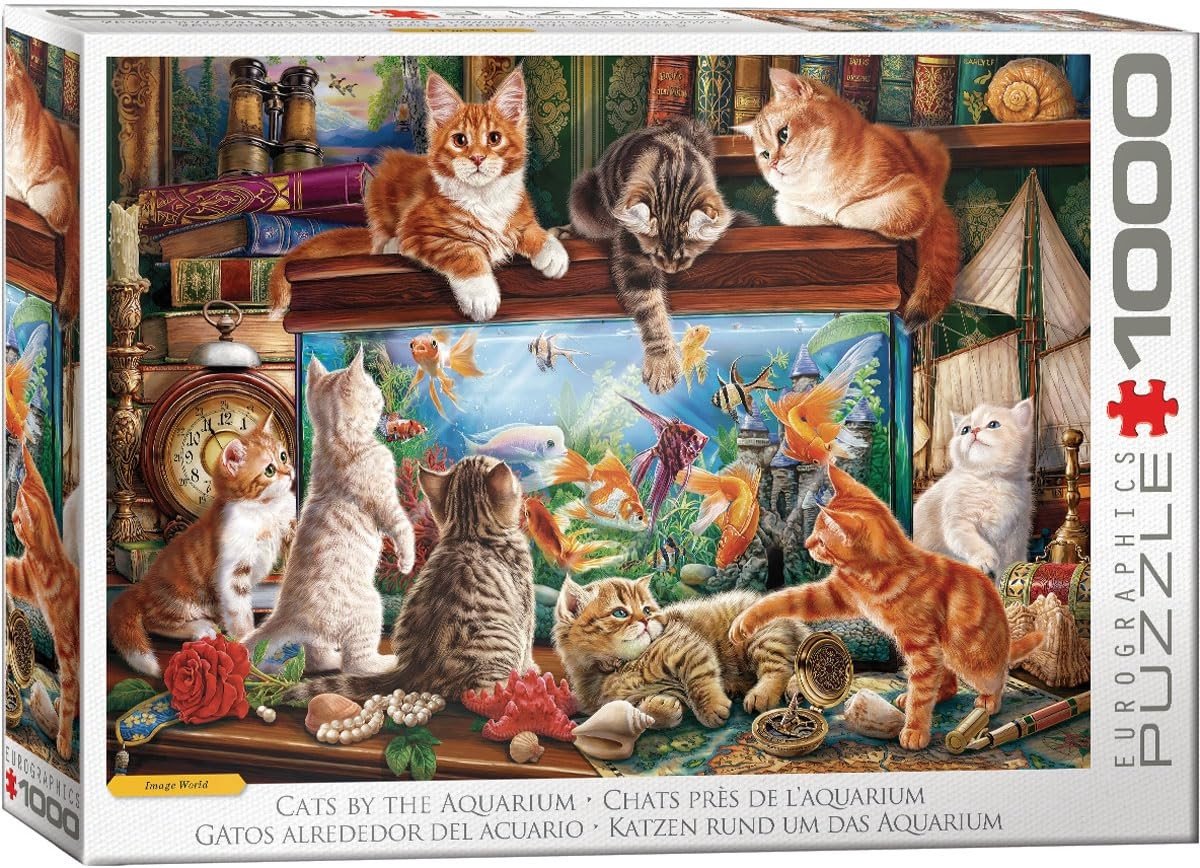 Omgoods - Katten aan het Aquarium Puzzel - 1000 Stukjes voor Dierenliefhebbers