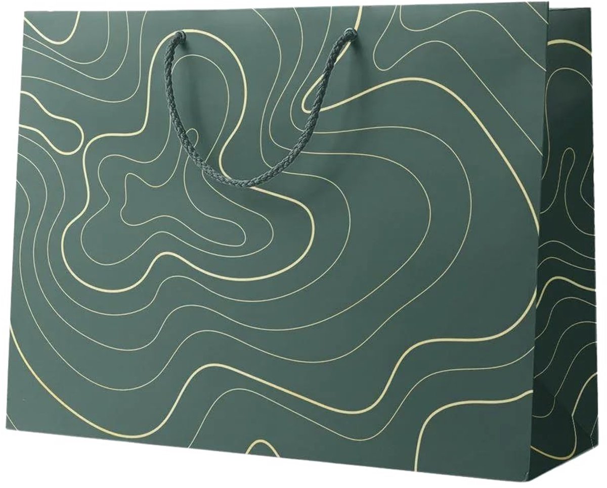 Omgoods - Set van 5 Premium Cadeautassen met Handvat - 37x25+11 cm Groen met Patroon