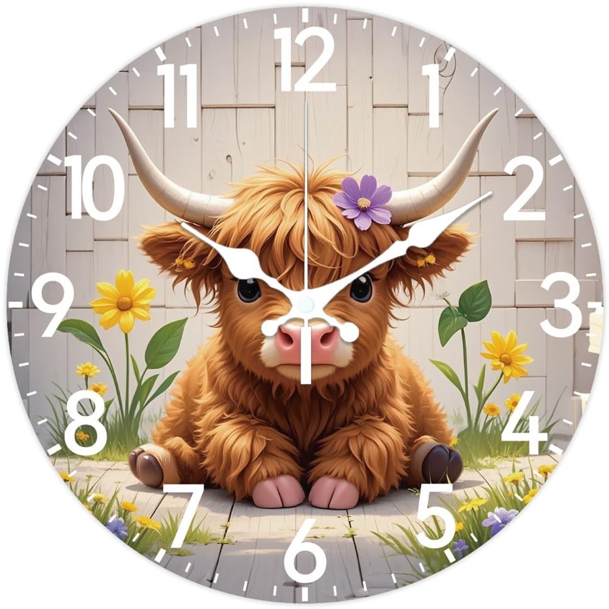 Omgoods - Highland Cattle Wandklok 30 cm - Stil en Decoratief voor Thuis en Kantoor