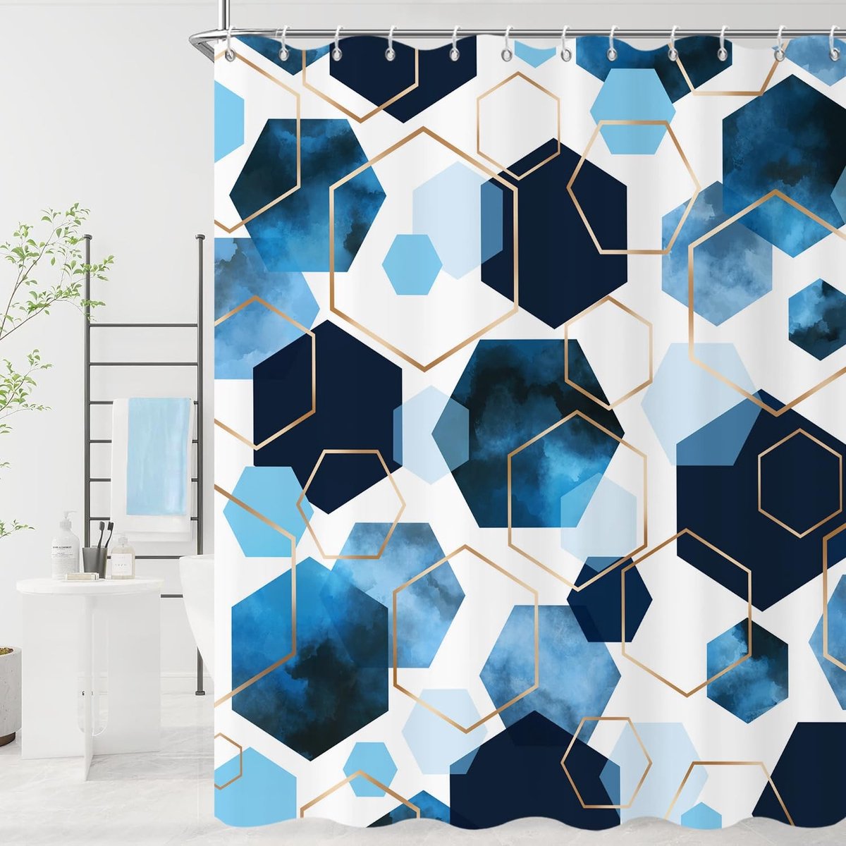 Omgoods - Modern Abstract Douchgordijn Donkerblauw 180x200cm