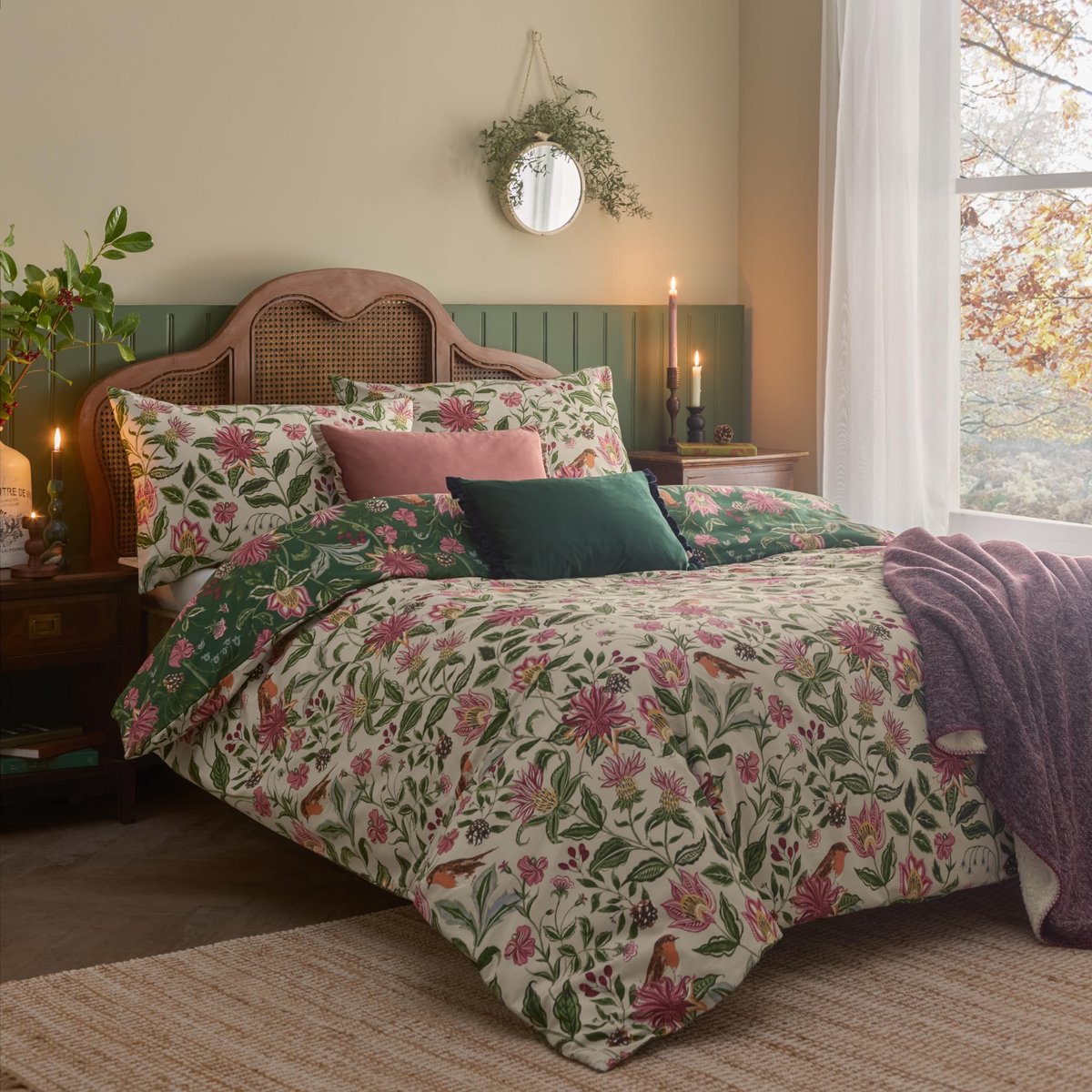 Omgoods - Reversible Floral Duvet Cover Set met Vogel Detail