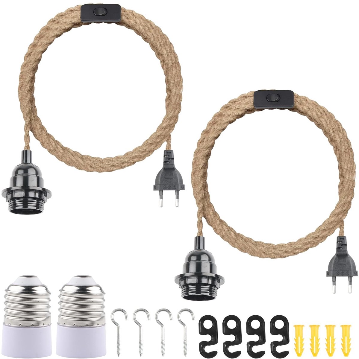 Omgoods - E27 Vintage Lamp Socket met Schakelaar en 4.5m Jute Kabel voor DIY Verlichting