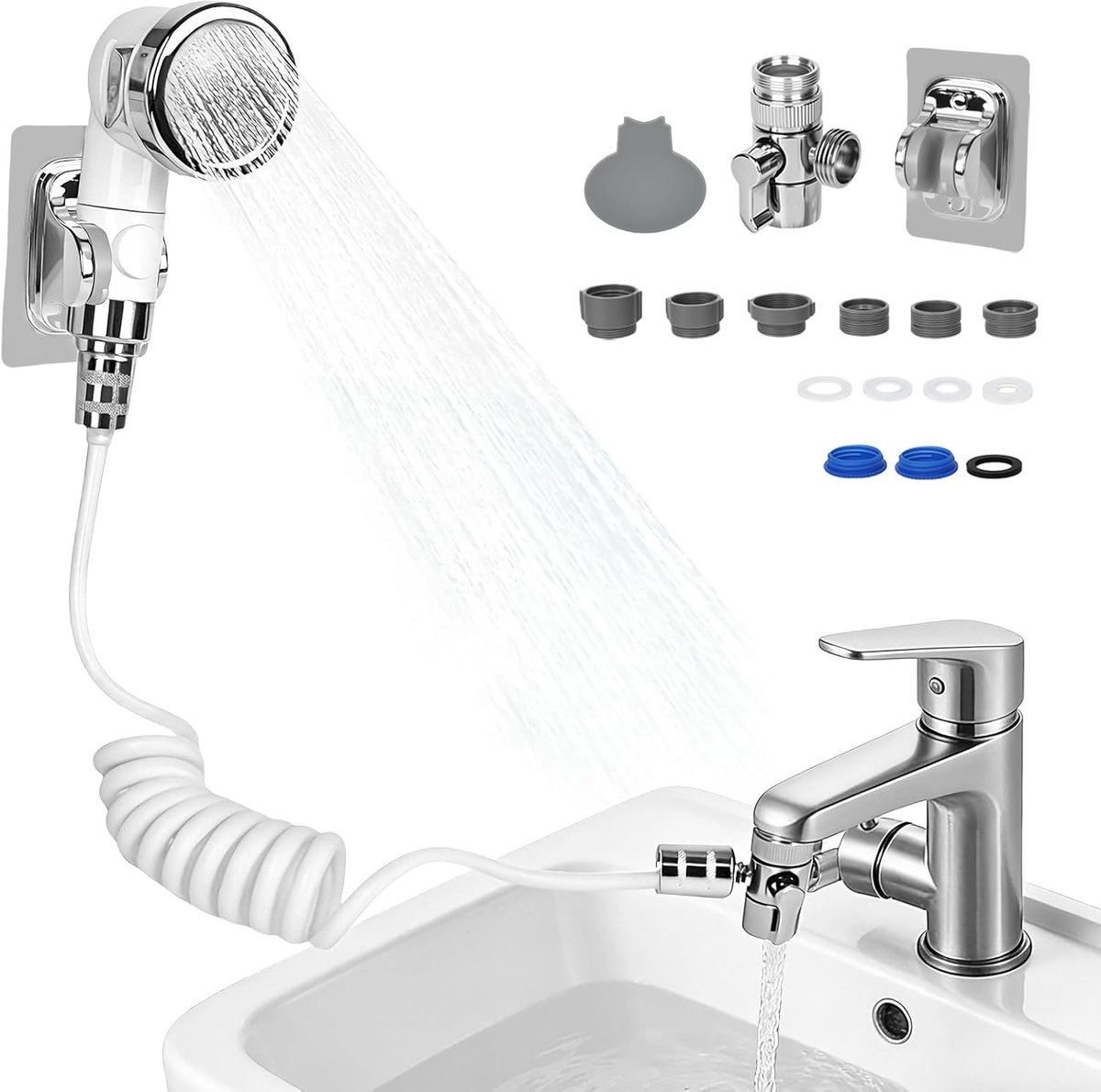 Handdouche voor wastafel, wastafeldouche met slang en houder, douchekop met stopfunctie, wastafeldouche, wastafel douche voor badkamer wassen van de wastafel