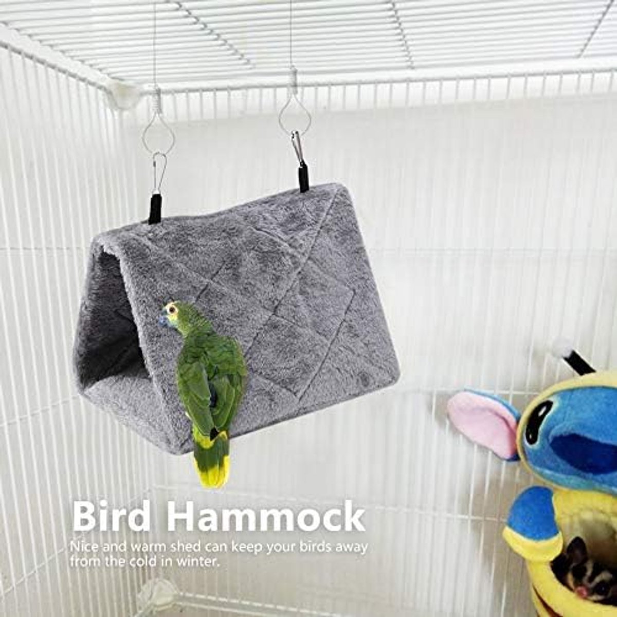 Hangbed Papegaai Hangmat Vogel Warm Nest Zachte Pluche Hangmat Hangende Kooi Tent voor Winter Warme Slaapstoel (S-Grijs)