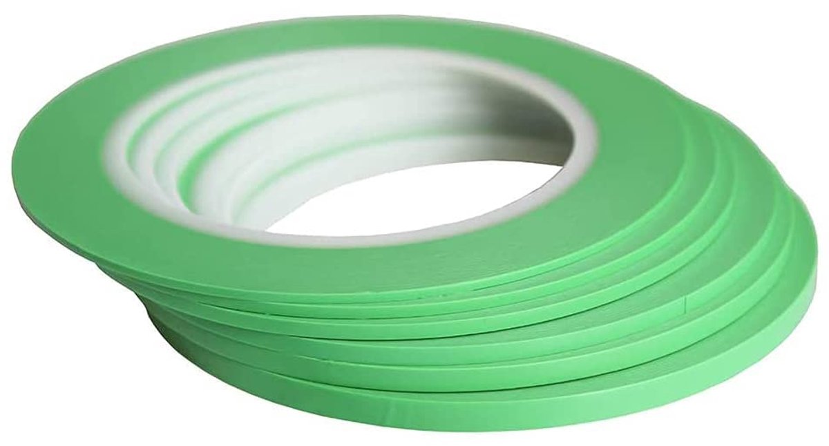Groen Fineline plakband, vinyl, voor bochten 6 rollen 1,5 mm 2 mm 2,5 mm 3 mm 4 mm 5 mm