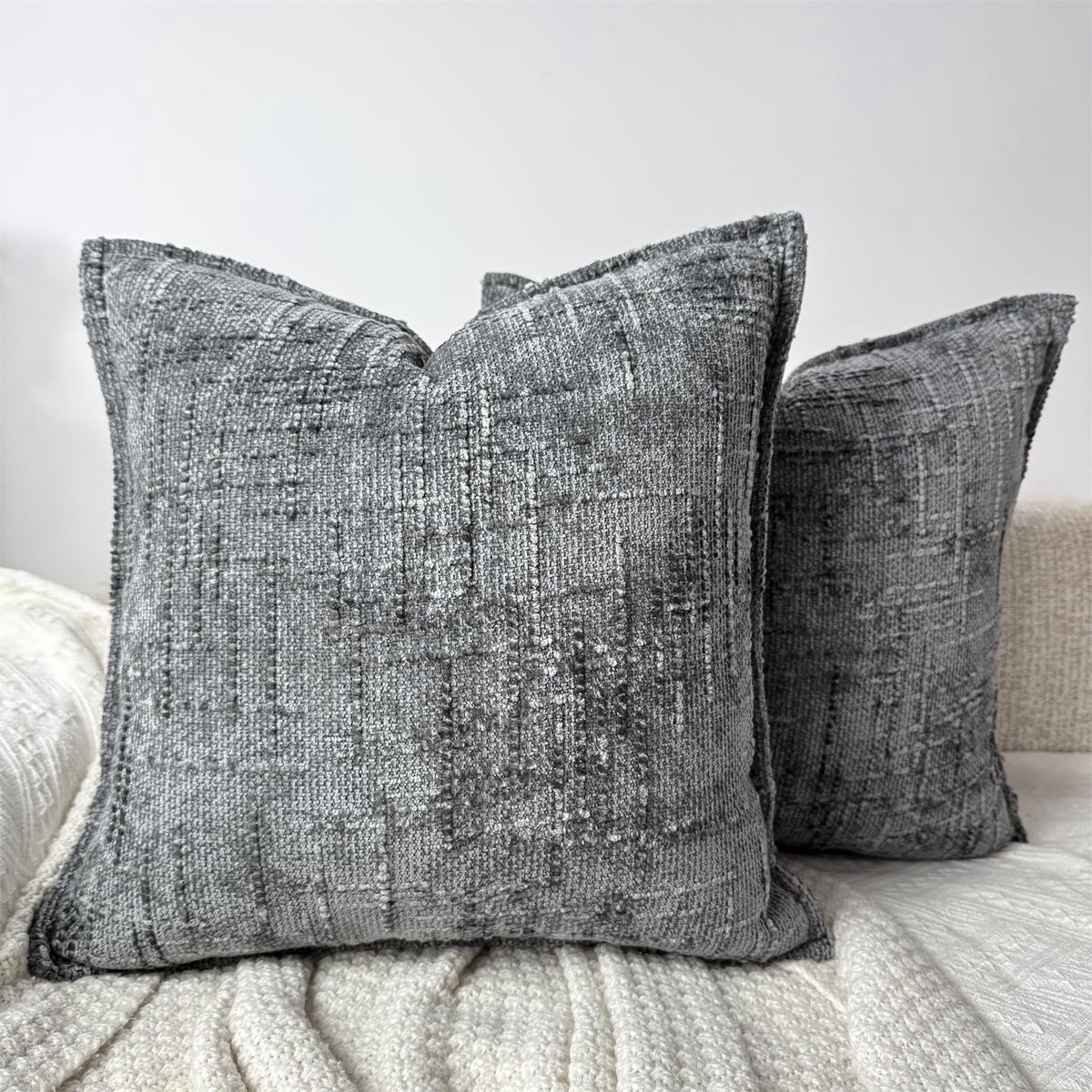 Omgoods - Chenille Kussenhoezen 45x45 cm Grijs - Set van 2 Luxe Kussens
