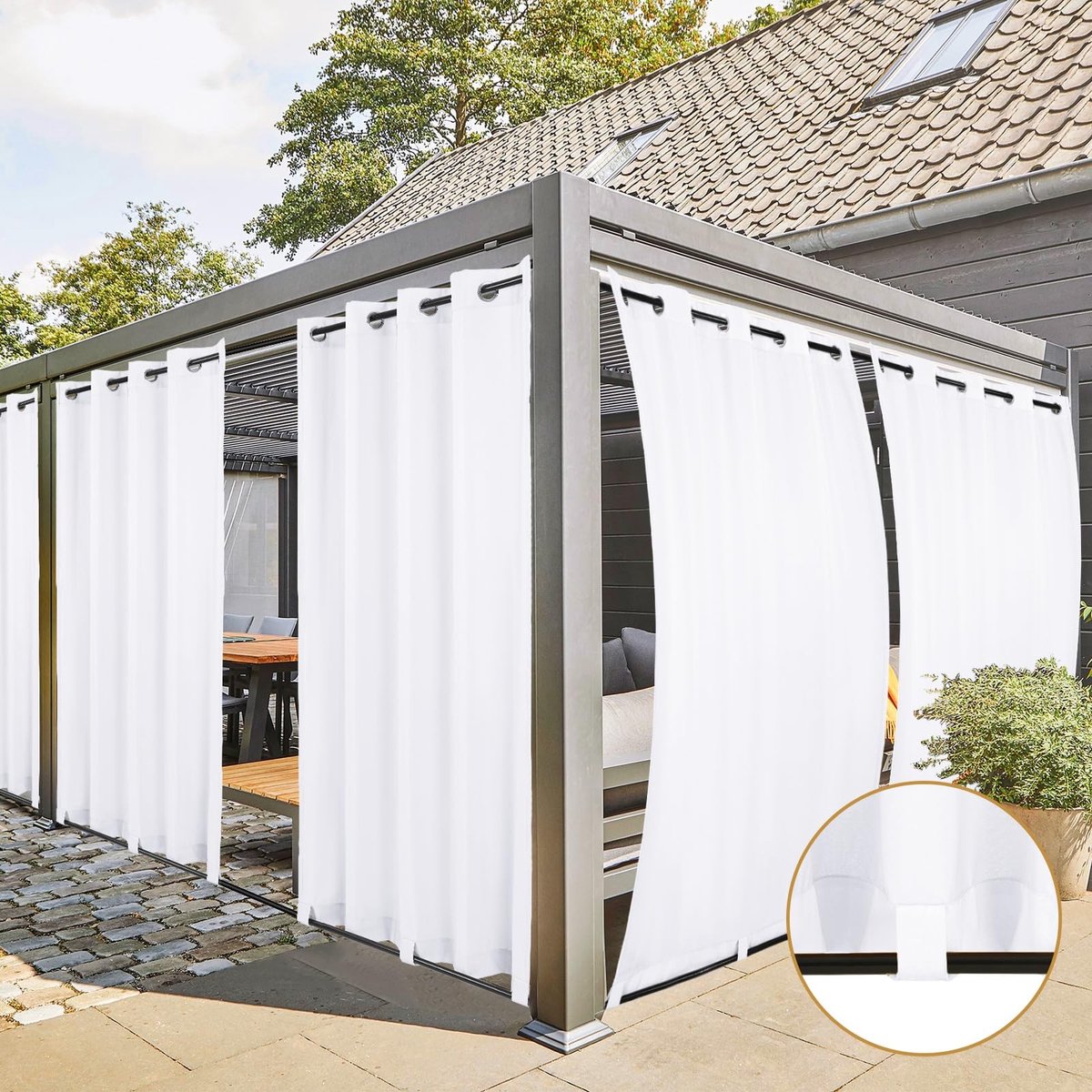 Omgoods - Set van 2 Weerbestendige Buiten Gordijnen - Privacy en Zonbescherming 213 x 254 cm