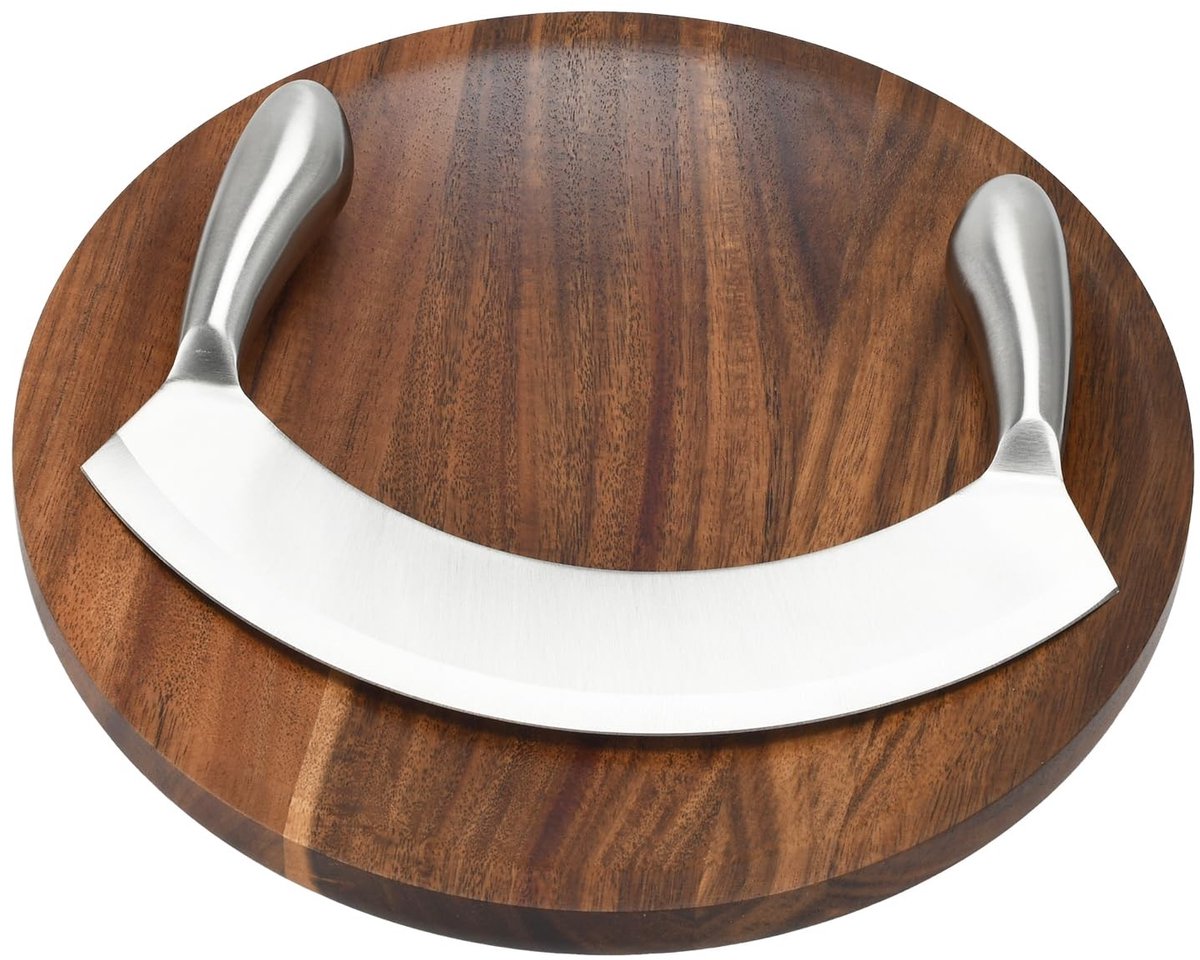 Omgoods - Houten Snijplank Set met Hakmes en Rond Snijbord