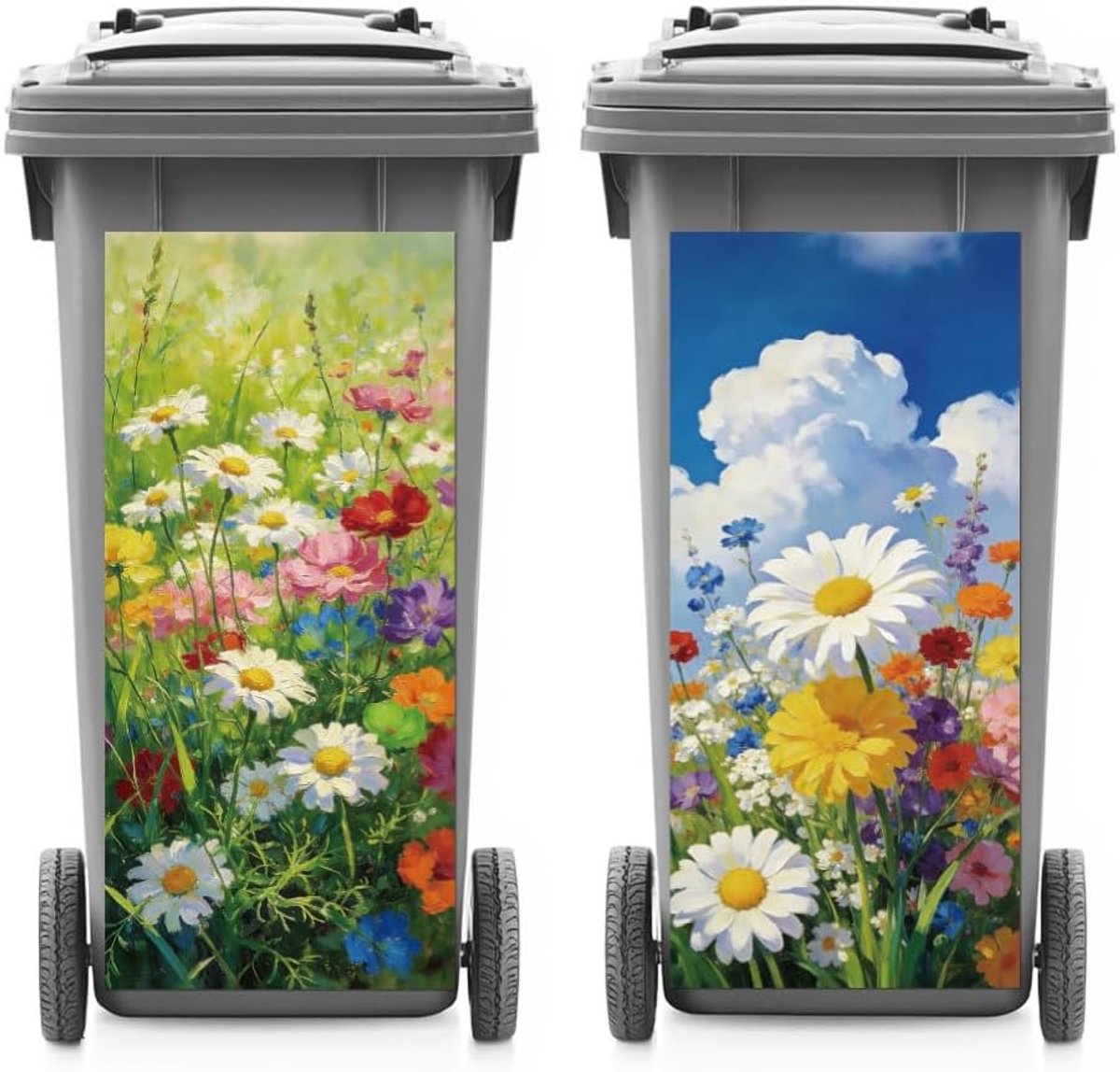 2 vellen voorjaarsrolcontainerstickers Daisy waterdichte afdekkingen voor vuilnisbakken, 37,8 cm x 81,8 cm groot zelfklevend decal voor vuilnisbakken, koelkast, muur buiten, binnendecoratie