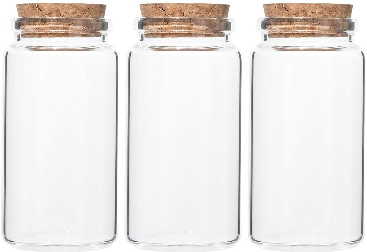 Omgoods - 3 Stuks 120ml Glazen Flessen met Kurken Stopper - Decoratieve Flessen