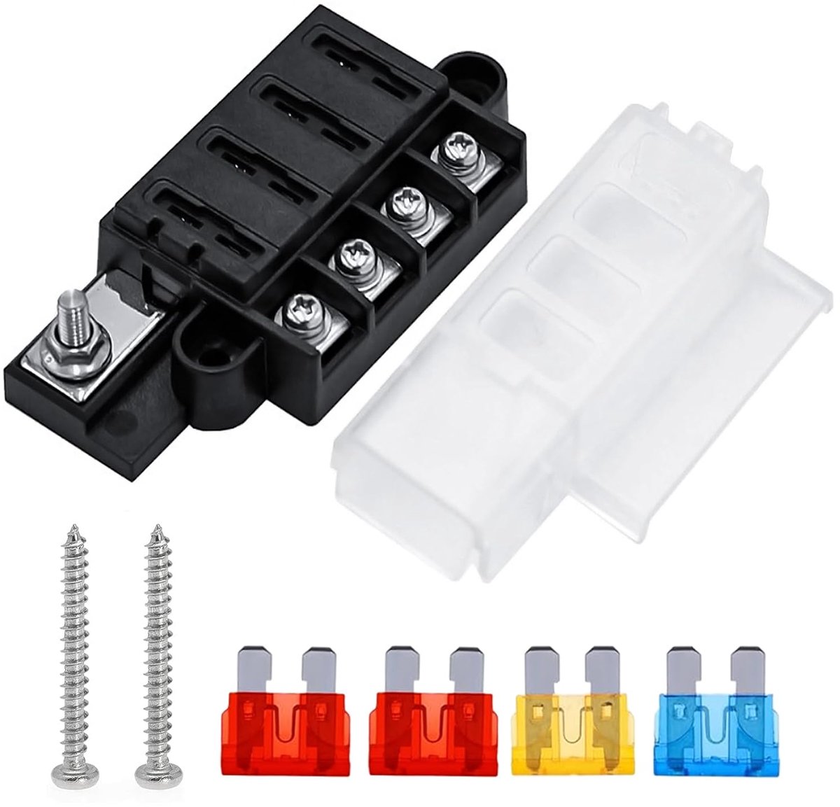 4-weg zekeringhouder 12 V zekeringkast lemmet ATC/ATO met 4 stuks vrije standaard plaatzekeringen 5 A 10 A 15 A voor auto, boot, camper, marine, bestelwagen