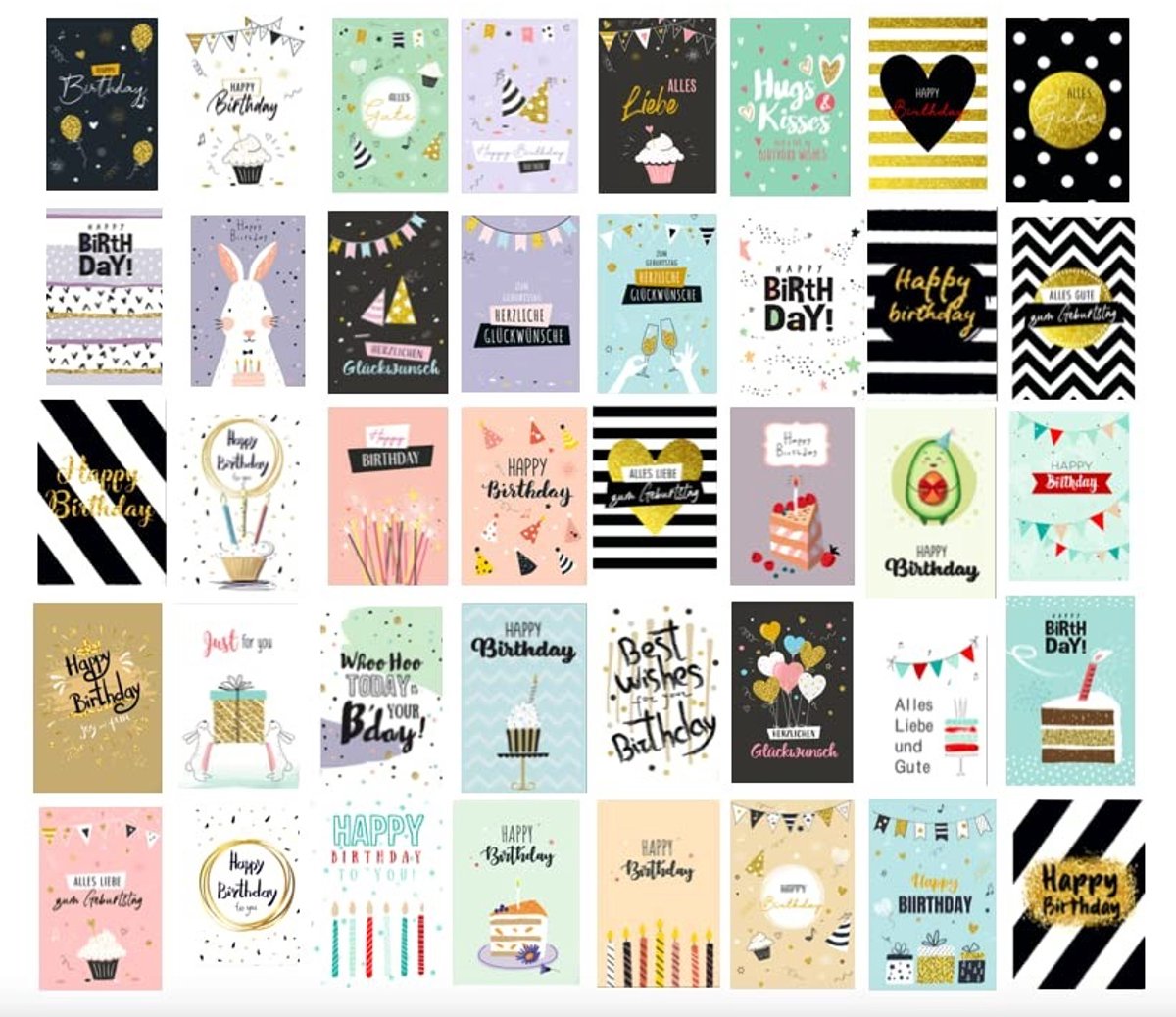 Omgoods - Happy Birthday Kaarten Set van 40 Stuks met Enveloppen 18x12 cm