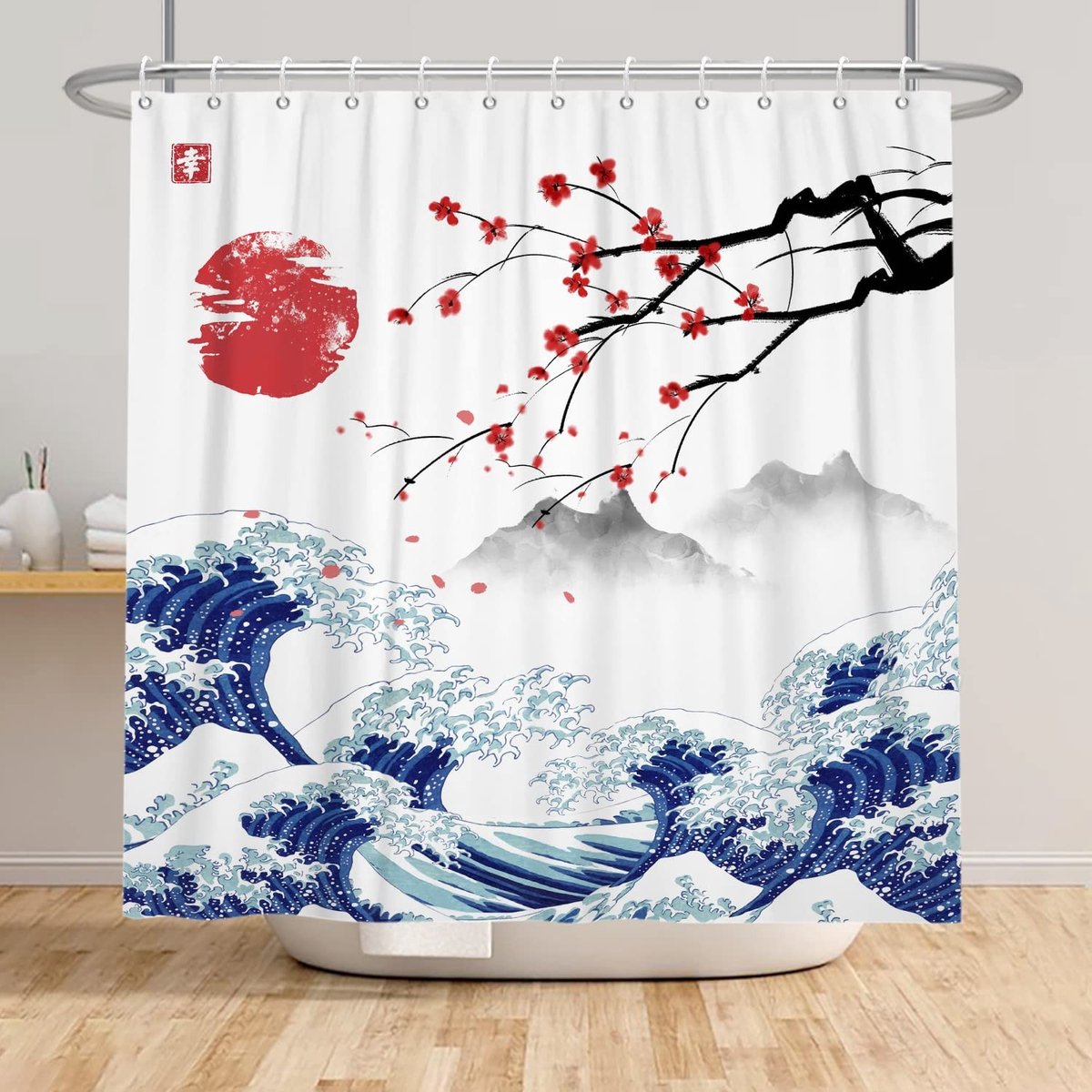 Omgoods - Douchegordijn Japanse Berg Fuji 180x198 cm Waterdicht