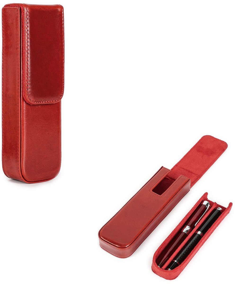Omgoods - Rood Pen Case van Plantaardig Gelooid Leer