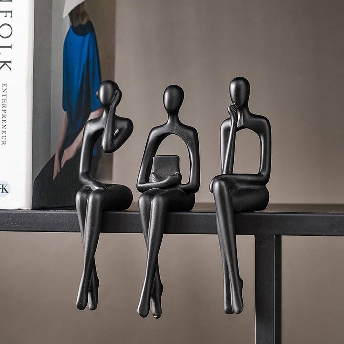 Omgoods - Zwarte Denker Beelden - Decoraties voor Woonkamer, Set van 3