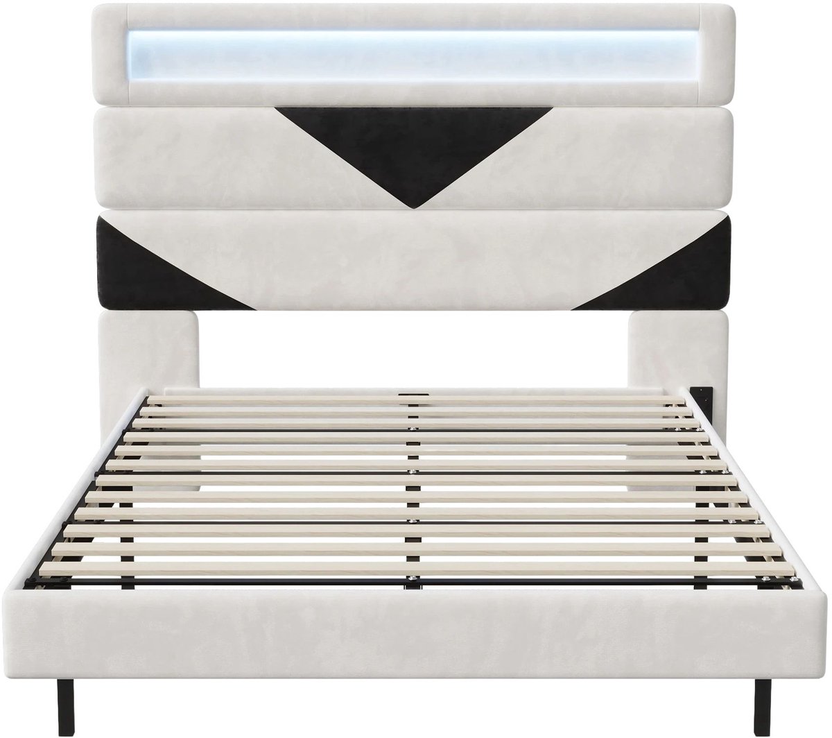Happiq Gestoffeerd Tweepersoonsbed 160x200 cm Off White / Zwart - met Lattenbodem