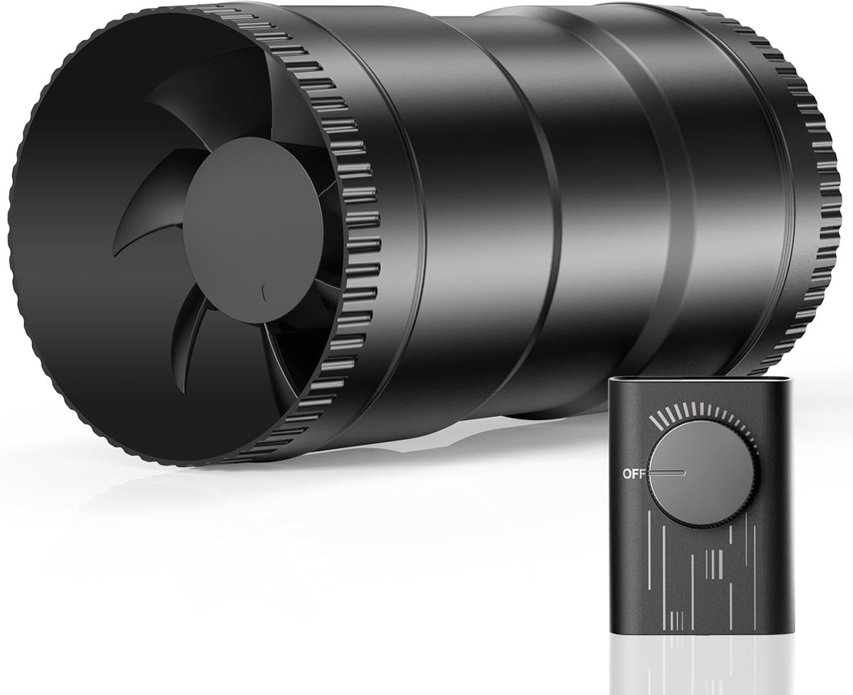 Buisventilator, regelbaar, 221 m³/uur, afvoerventilator met stekker, upgrade controller, voor badkamer, serre, broeikas, kelder, garage, keuken, zwart