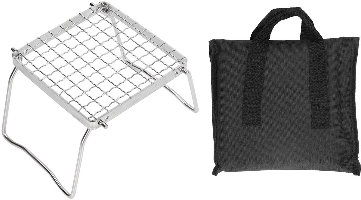 Omgoods- Kampvuur Grill - Draagbare Ovenbeugel - Opvouwbare Grillrek - Roestvrij Staal - Picknick/Backpacken - Inclusief Opbergtas - Barbecuegrill