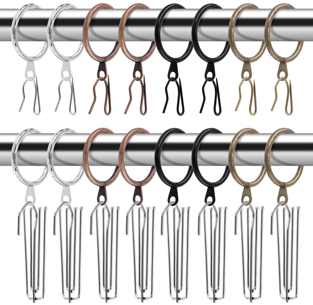 Omgoods - 120pcs Zwarte Metalen Gordijnringen met Haakjes