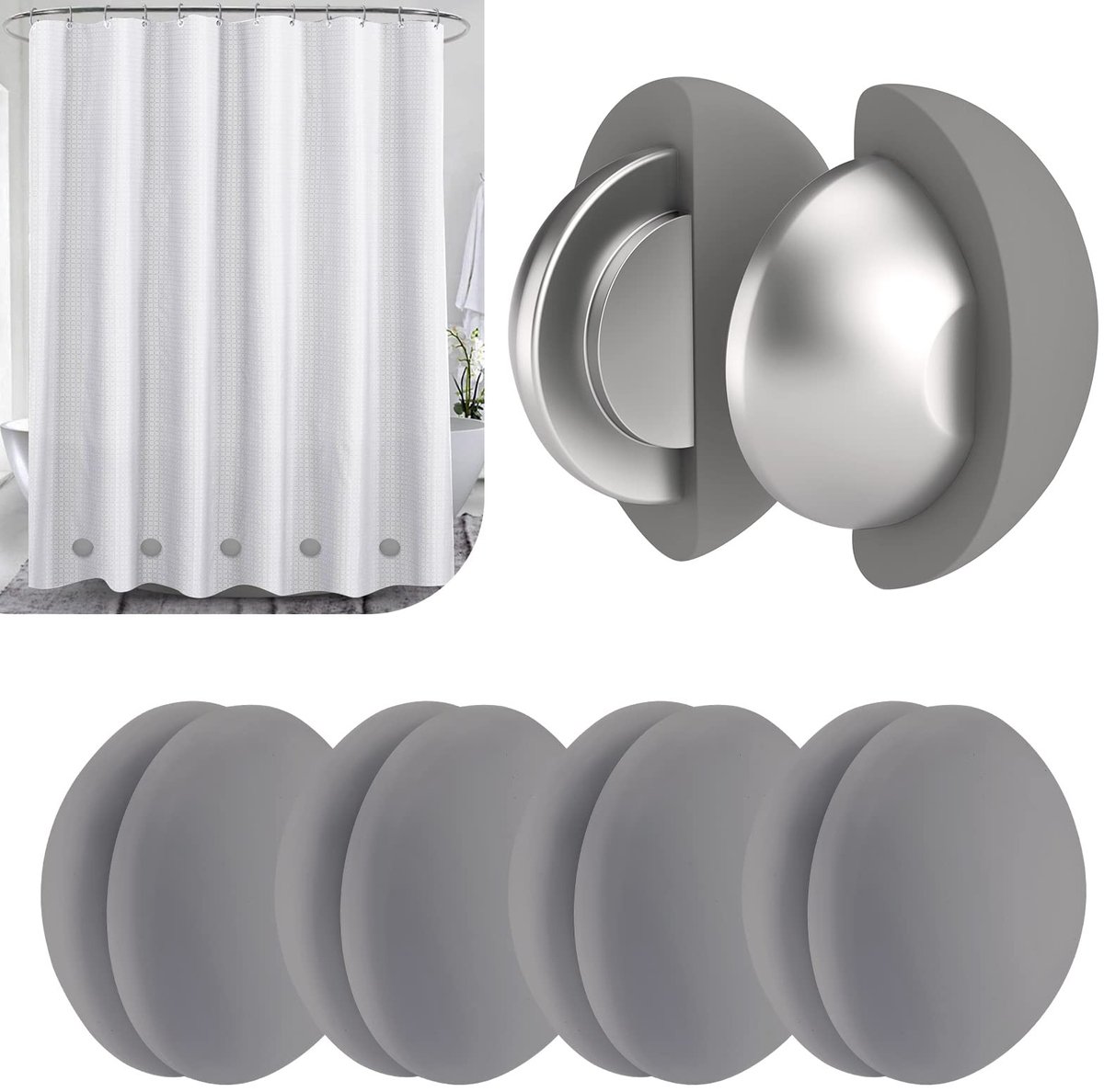 Omgoods - Douchegordijn Gewichten Silicone 10 Stuks Grijs