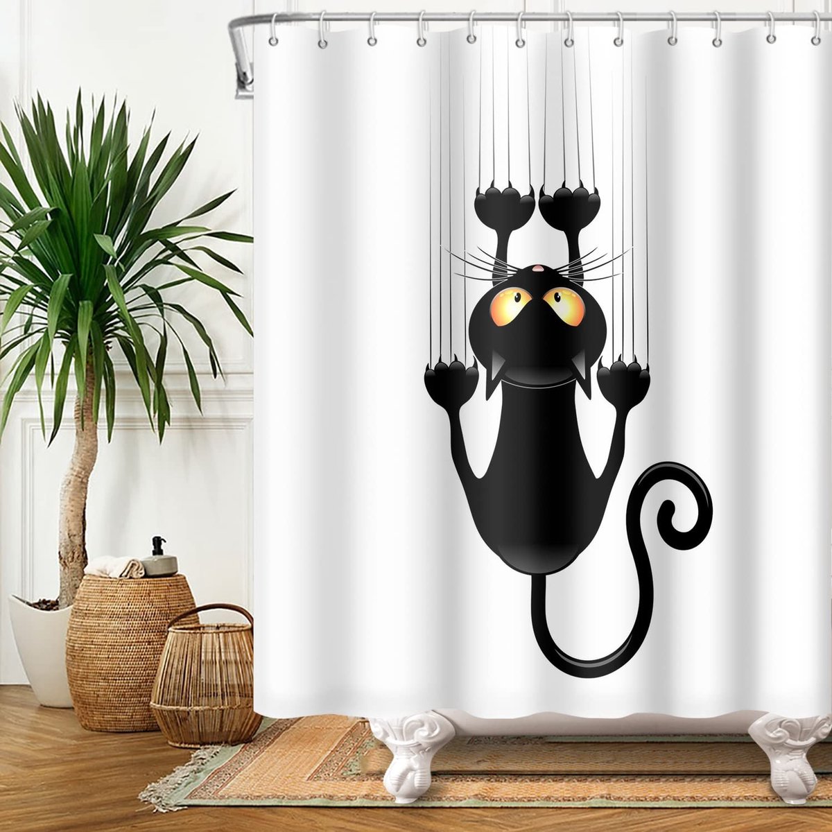 Omgoods - Grappig Kat Douchegordijn 180 x 213 cm met Witte Achtergrond