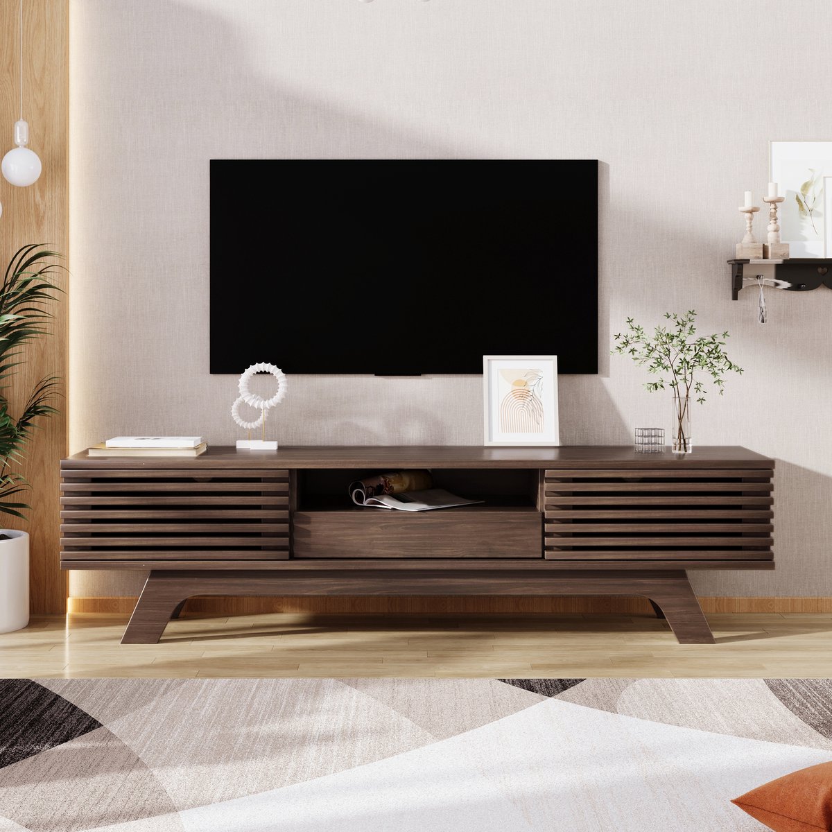 Intebiki TV kast met één Lade en Twee deuren - TV meubels - TV paneel - TV laag paneel - Uniek design - Vintage Houtverf