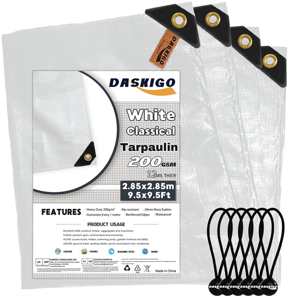 Omgoods - 3 x 3M Heavy Duty Waterdichte Tarpaulin Cover met Bungee Balls