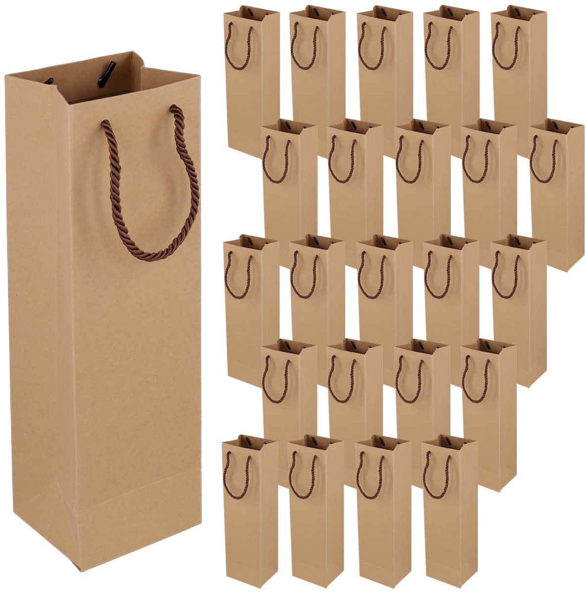 Omgoods - 24 Stuks Bruine Wijn Geschenkzakken met Touwgrepen - Herbruikbare Papieren Tassen voor Feesten