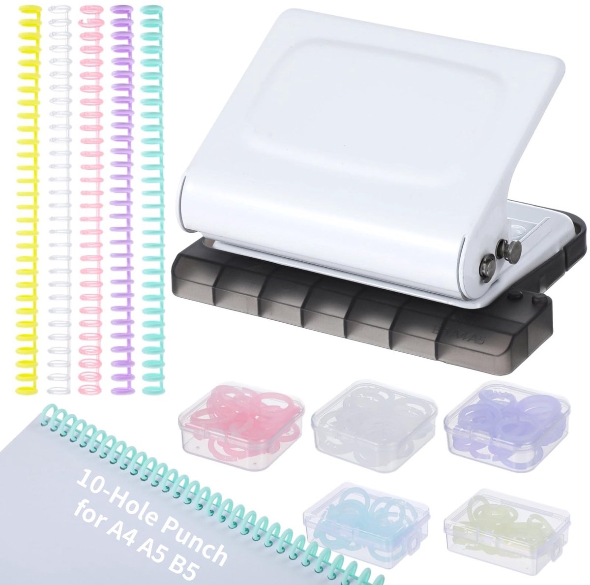 Omgoods - Handmatige 10 Hole Binding Machine Set - Inclusief binding ringen en spines