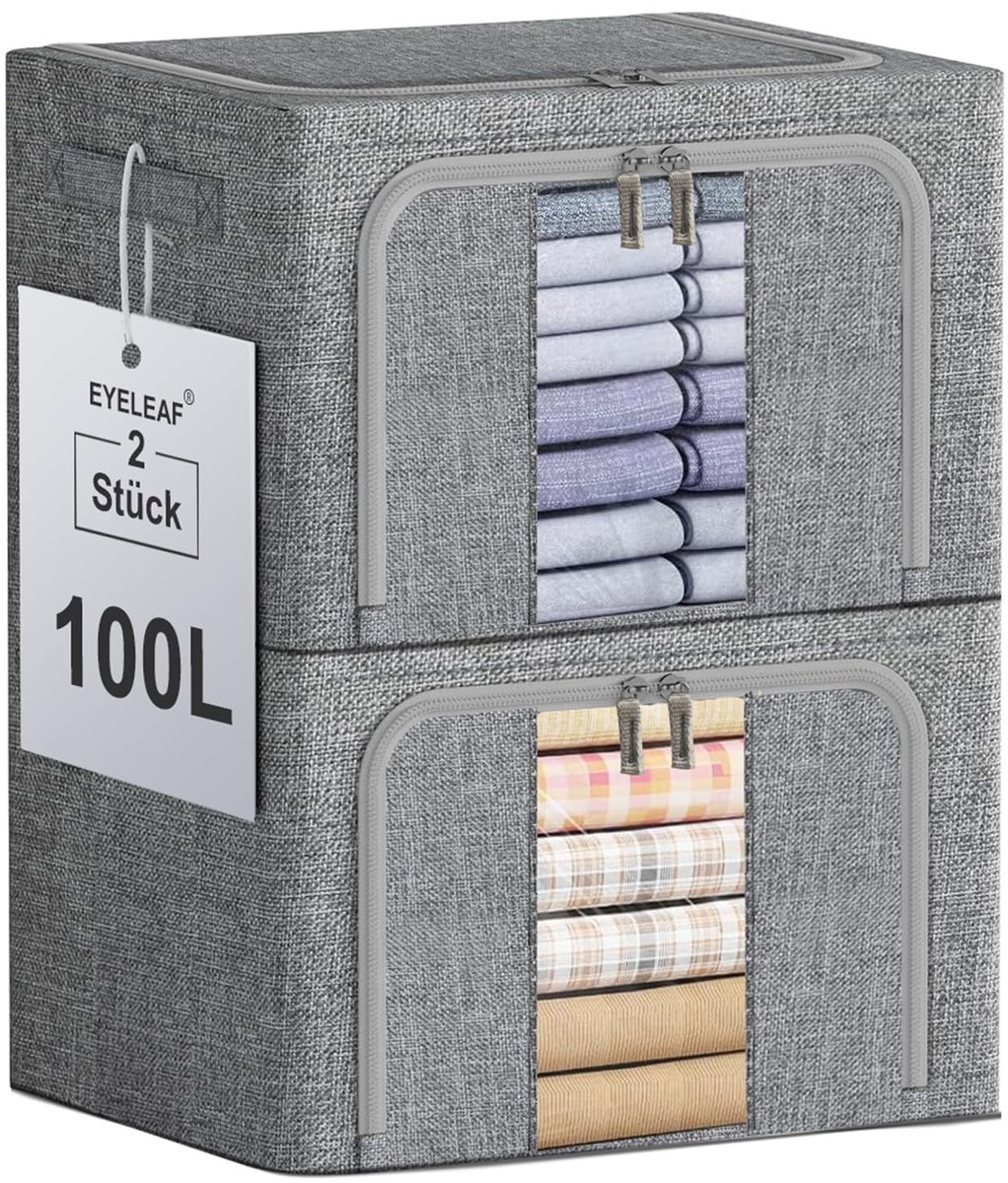 Omgoods - 100 L Vouwbare Opbergdozen - Linnen Opbergboxen met Rits en Metaal Frame