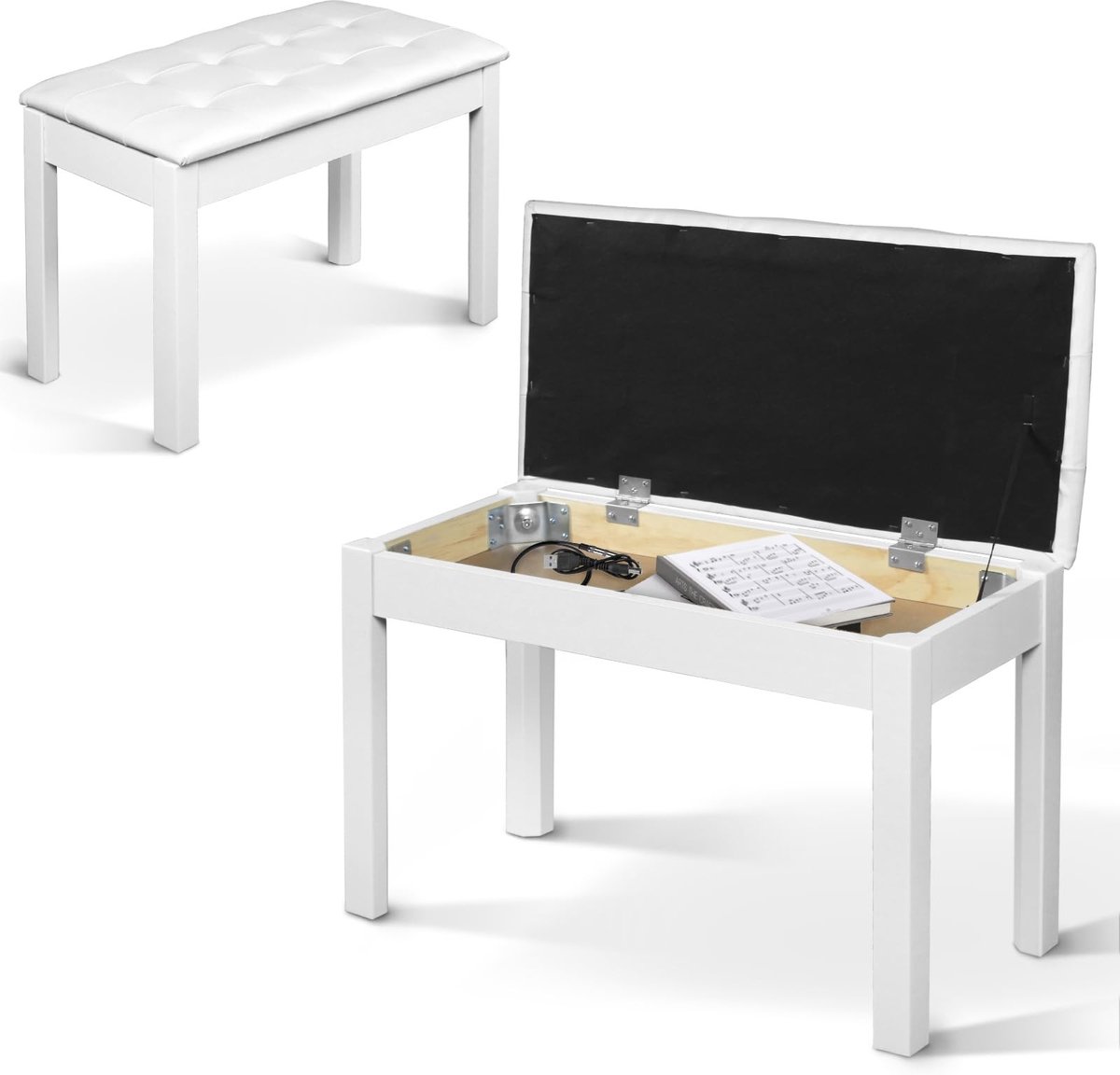 Omgoods - Solid Wood Piano Bench 72 cm - Met Zacht Zitkussen, Wit