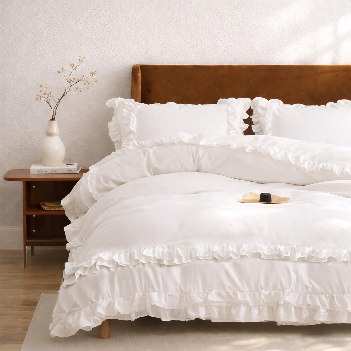 Omgoods - Romantische Witte Beddengoedset met Rimpels voor Meisjes