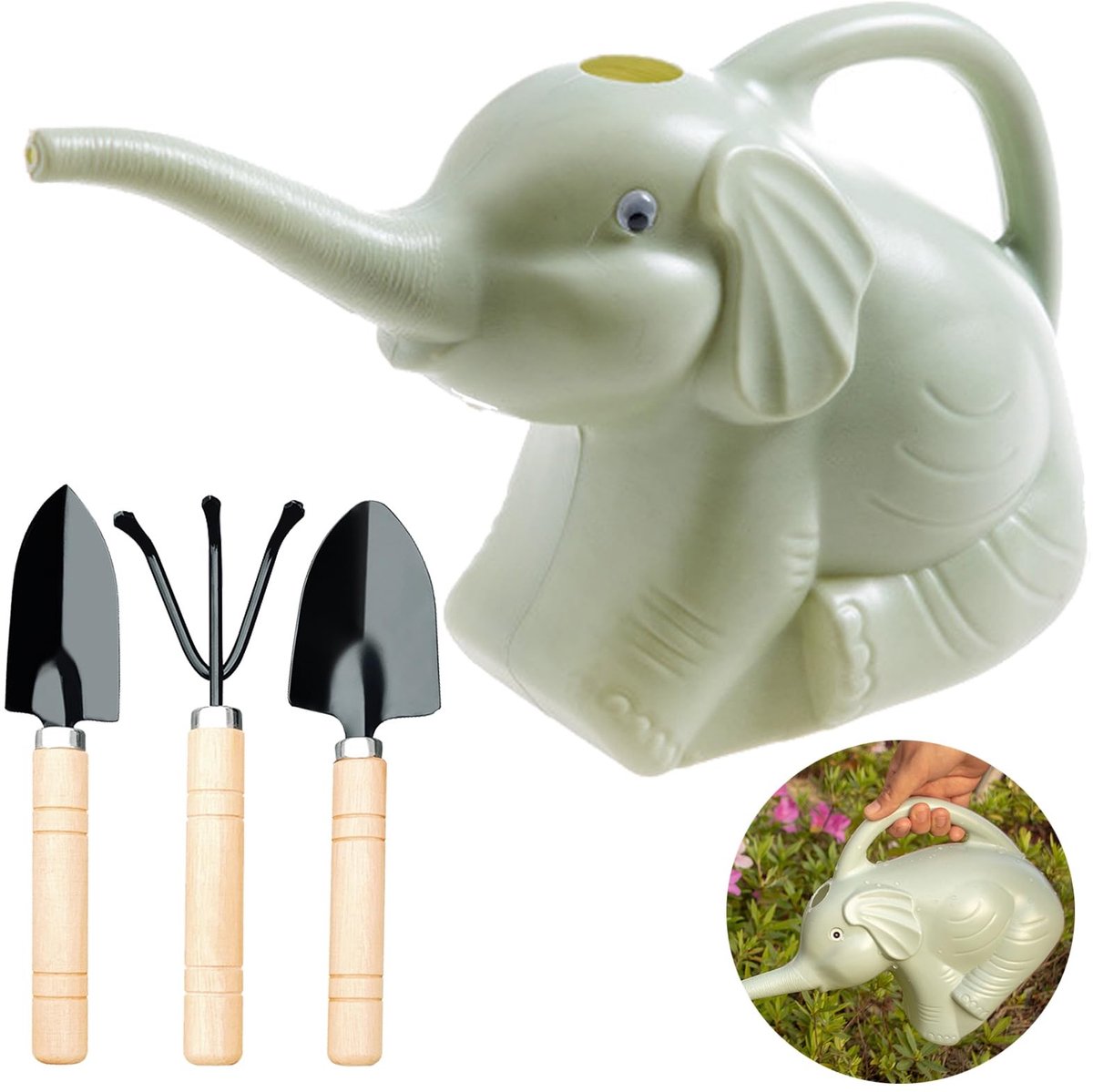 Omgoods - Olitant 2L Gietkan in Olifantvorm met Drie Afvoertools - Voor Potplanten en Tuin