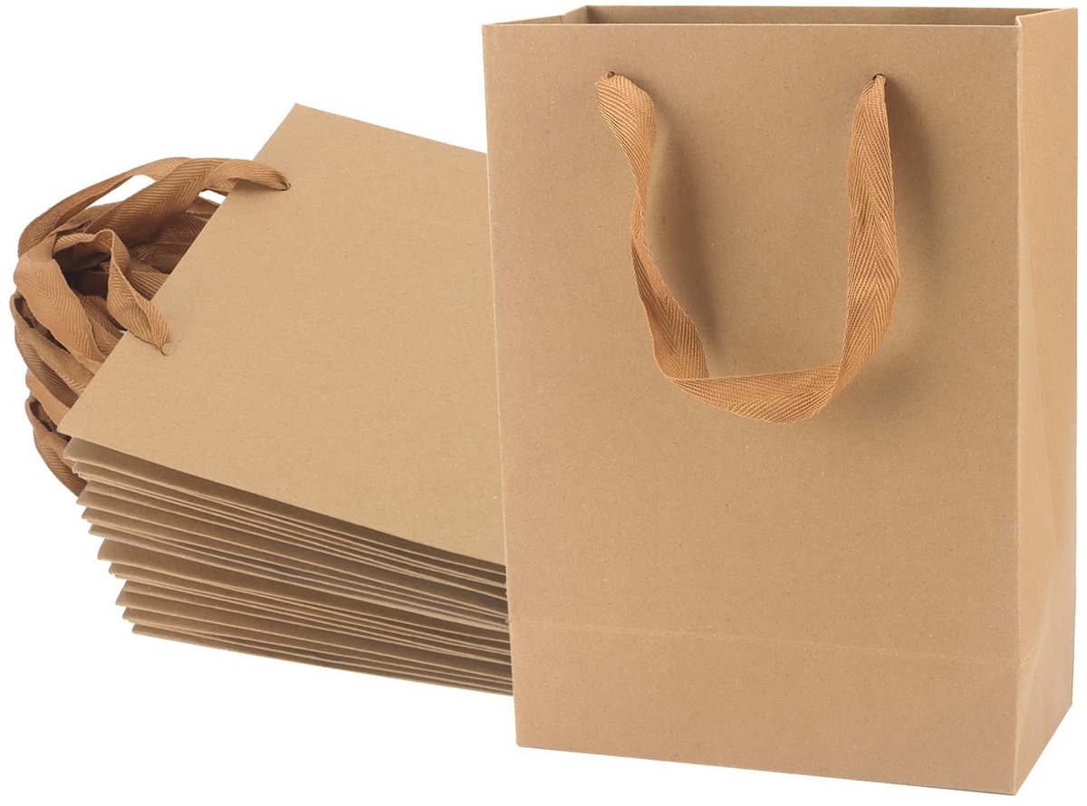Omgoods - 30 Stuks Bruine Papieren Tassen met Handvatten - 28x10x20cm Kraft Papier Gift Bags voor Winkel