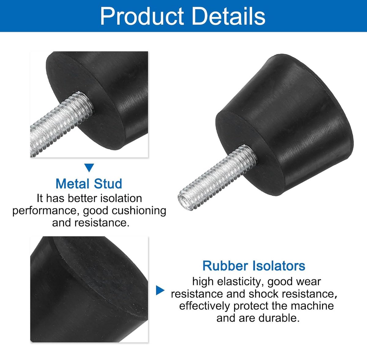 8 stuks rubberen conische trilisolatoren, montage schokdempers, 1,18 inch x 0,79 inch rubberen voetjes met M6 x 20 mm bouten voor luchtcompressoren garagemotor dieselmotoren, zwart