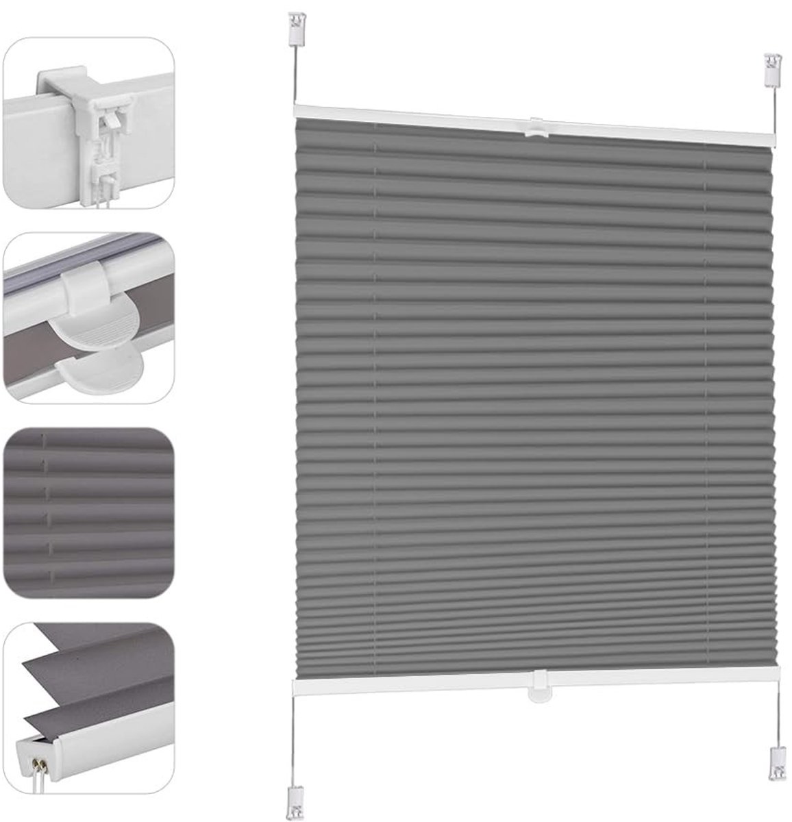 Omgoods - Plisseerolgordijn zonder Boren - Donkergrijs 40 x 130 cm