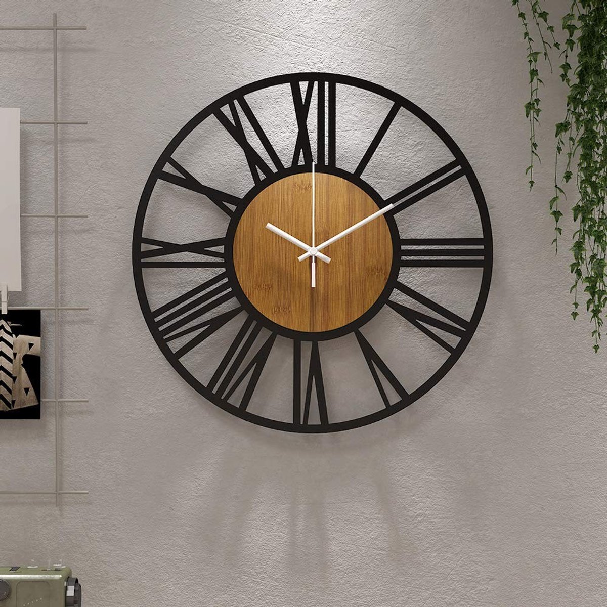 Omgoods - Grote Muurklok - Stil en Batterij Aangedreven Houten Klok - 40 cm voor Woonkamer en Keuken