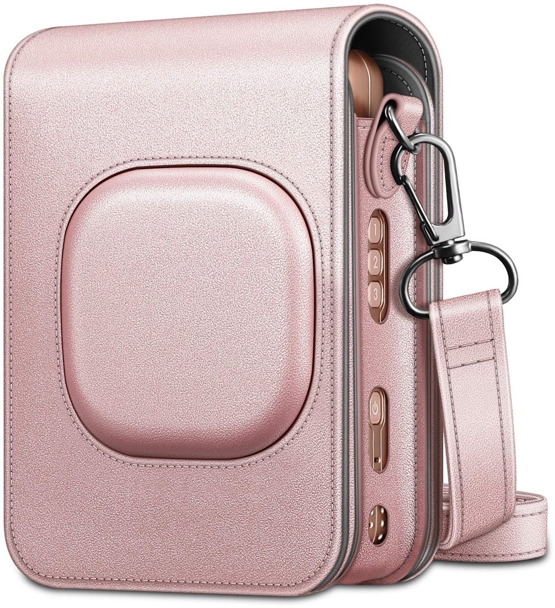 Omgoods - Reiscase voor Fujifilm Instax Mini LiPlay - Vegan Leren Camera Tas - Roze Goud