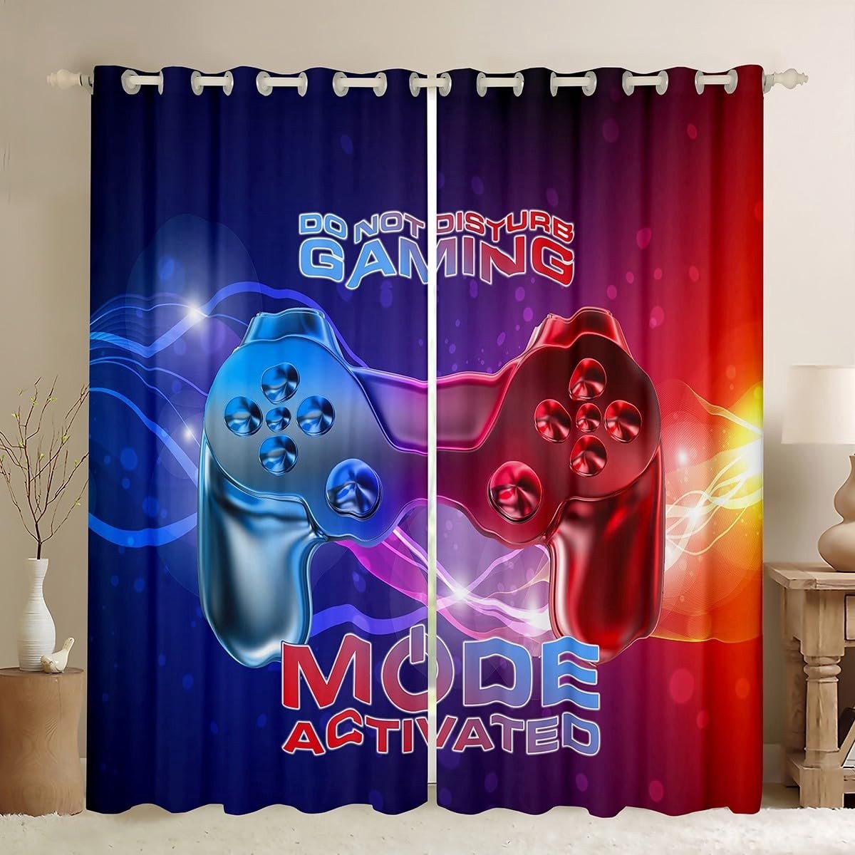 Omgoods - Gaming Gordijnen Galaxy Nebula - Blauwe Rode Verloop - Set van 2