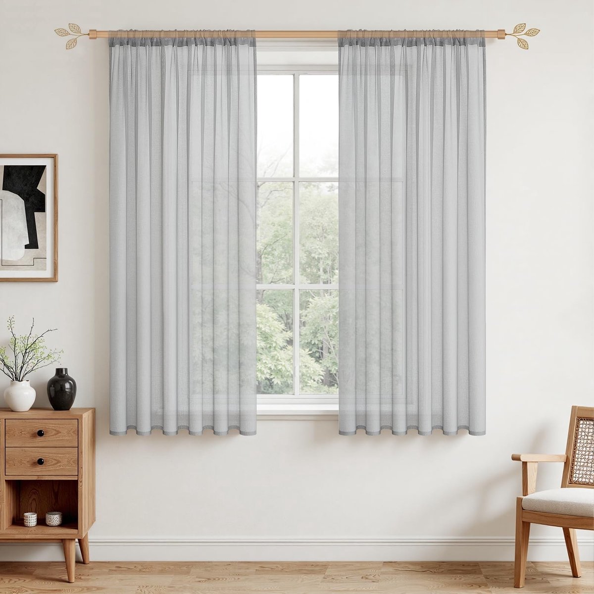 Omgoods - Voile Gordijnen met Oogjes - Semi-Transparant Grijs 160x140 cm, Set van 2