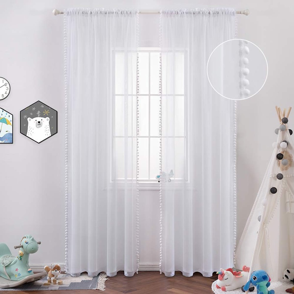 Omgoods - Pom Pom Gordijnen - Wit - 2 Stuks 140 x 280 cm